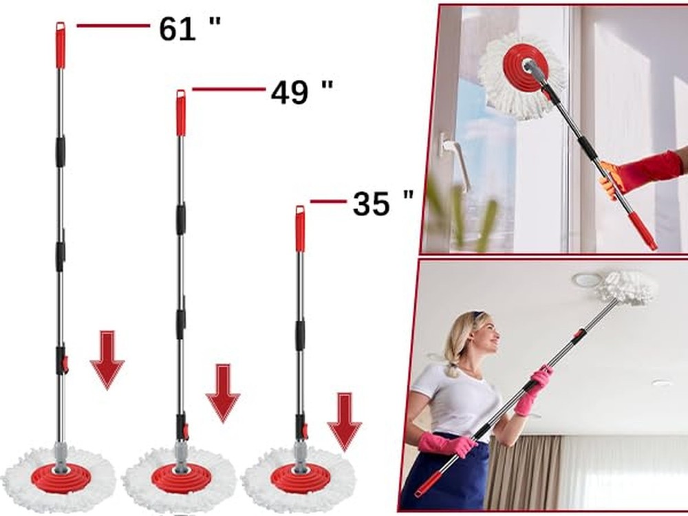 Stainless Steel Extendable Mop Handle with 2 Microfiber Replacement Heads & 3...