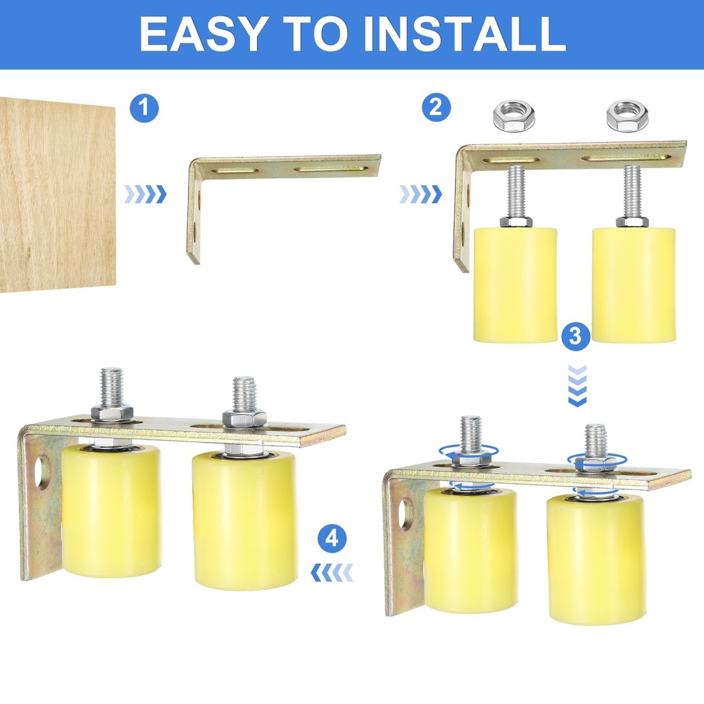2Set Slide Gate Guide Roller, 2-3/8"x3-1/8" Nylon Gate Support & Bracket, Yellow