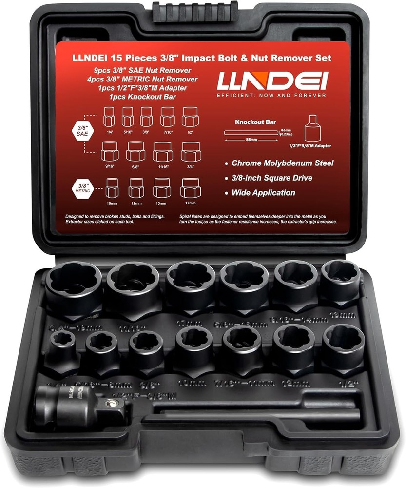 Bolt Extractor Set 16-Piece Stripped Bolt Extractor Socket Set with Storage Case