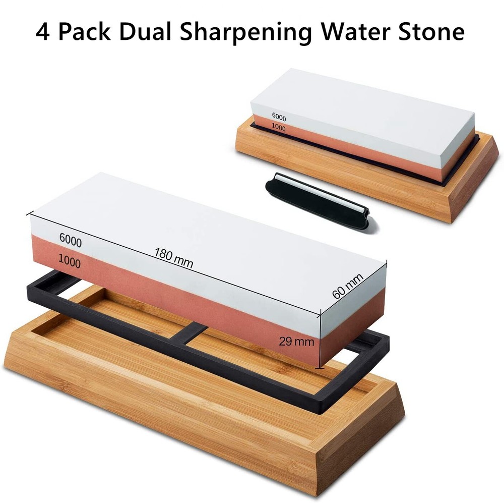4PCS Knife Sharpening Water Stone 1000/6000 Grit Kitchen Whetstone Sharpener