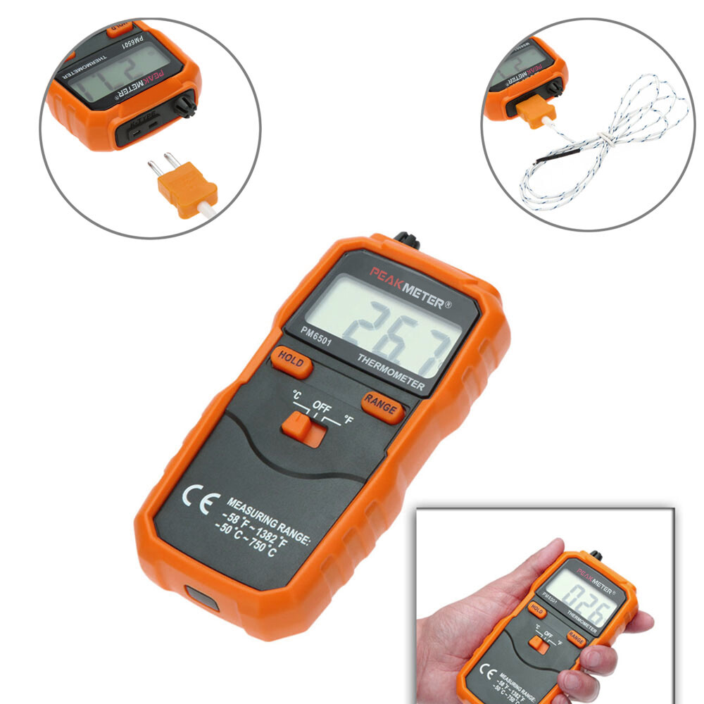 PEAKMETER PM6501 LCD Display K Type Temperature Meter Thermocouple W/Data E1N9