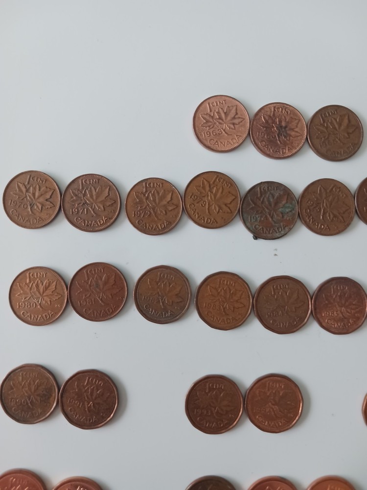 Bundle 41 1 Cent Canada Coins All Different Dates From 1963 To 2011