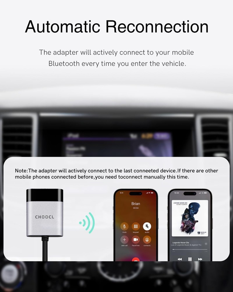 CHOOCL Bluetooth Car Adapter with USB Interface for Infiniti silver