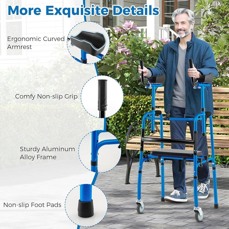Foldable Portable Rolling Walker Adjustable Height Aluminum Mobility Aid New