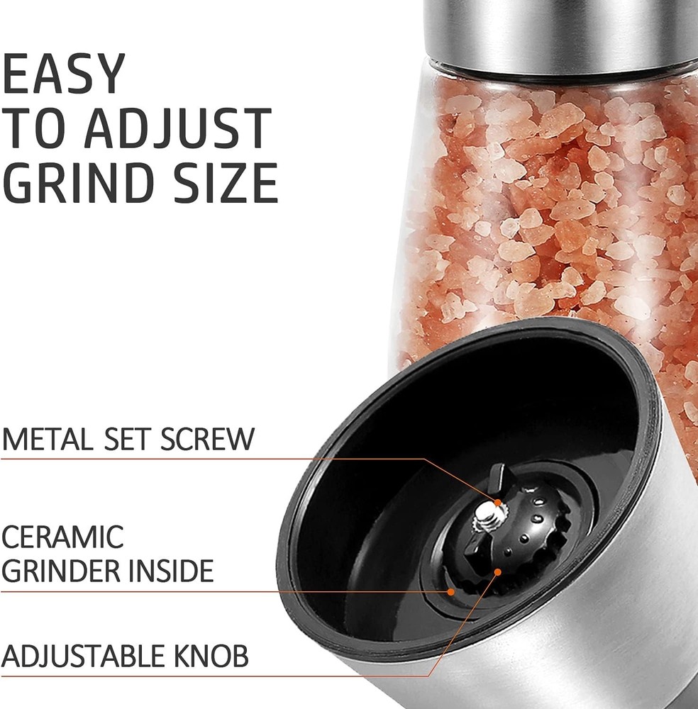 Pepper Grinder Pepper Mill, Salt Grinder Refillable,Single Package Adjustable...