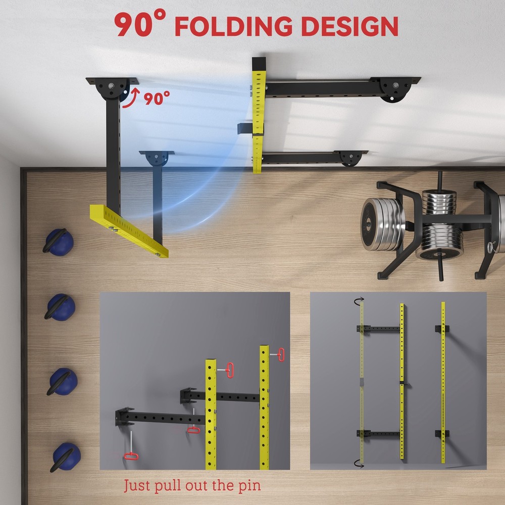 Folding Squat Rack with Pull Up Bar, 1000 Pounds Capacity, Yellow