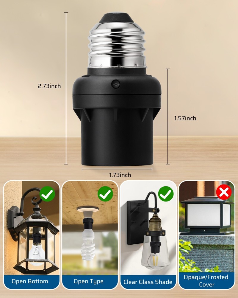 DEWENWILS Light Sensor Socket, Dusk to Dawn Sensor Socket,Light Bulb Socket