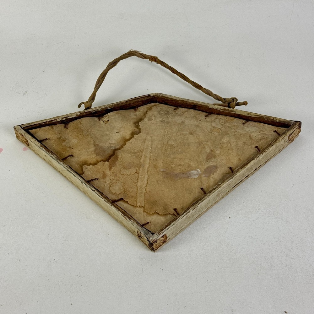 Antique Primitive French Diamond Shape Wall Mirror With Distressed Plate