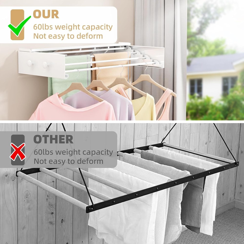 Wall Mounted Drying Rack with 4 Hooks and Shelf, Foldable Drying Rack