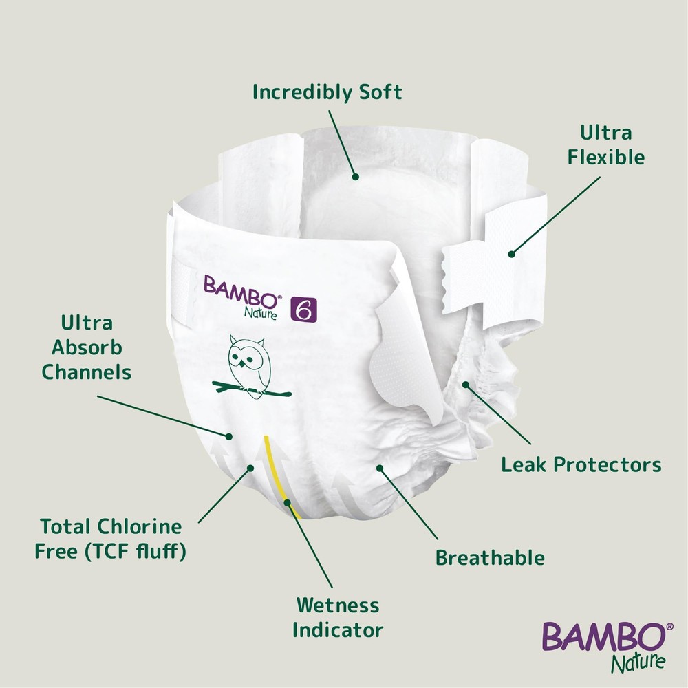 Bambo Nature Size 6 Diapers 120 Count Hypoallergenic