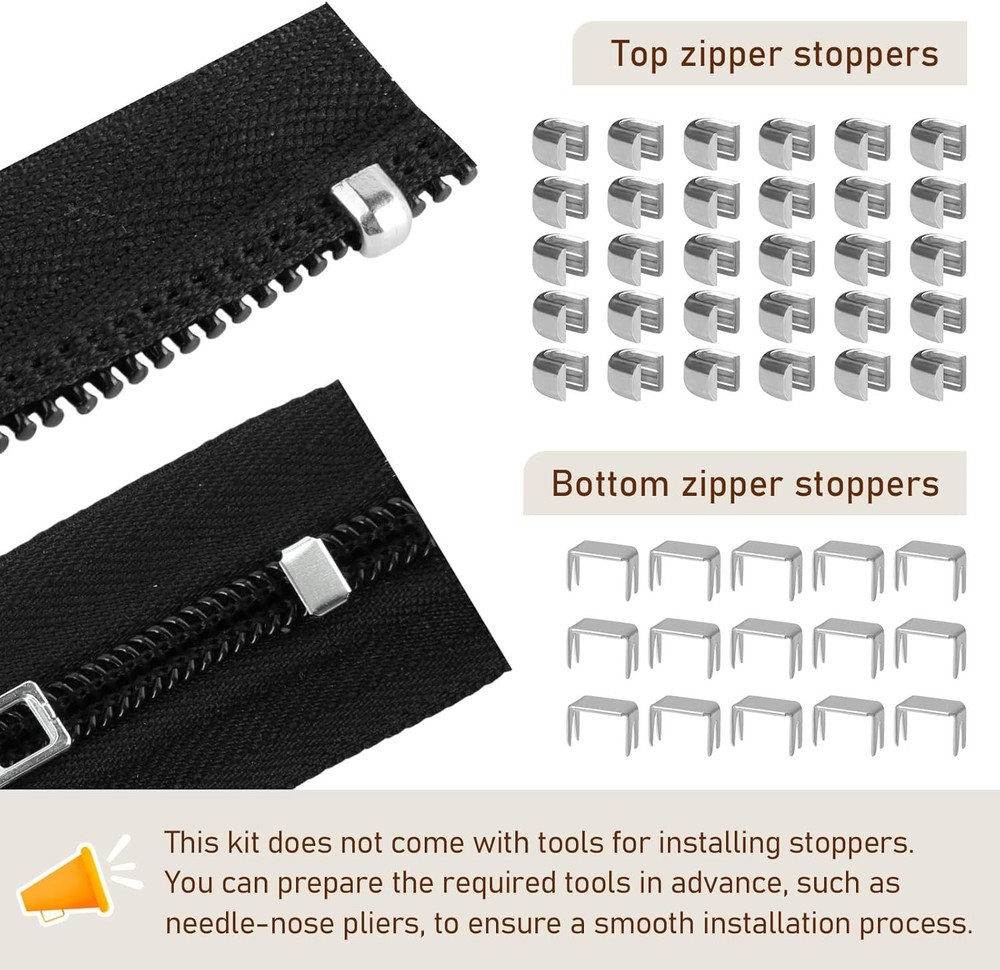12 Pcs Zipper Repair Kit, #5 Lockable Sliders, Zipper Pull Replacement, Bottom