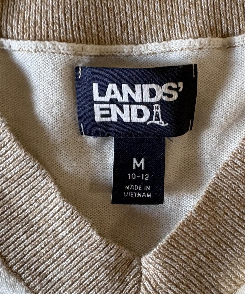 Lands' End Sweater Womens Medium 10-12 Ivory V-Neck Pullover 100% Cotton