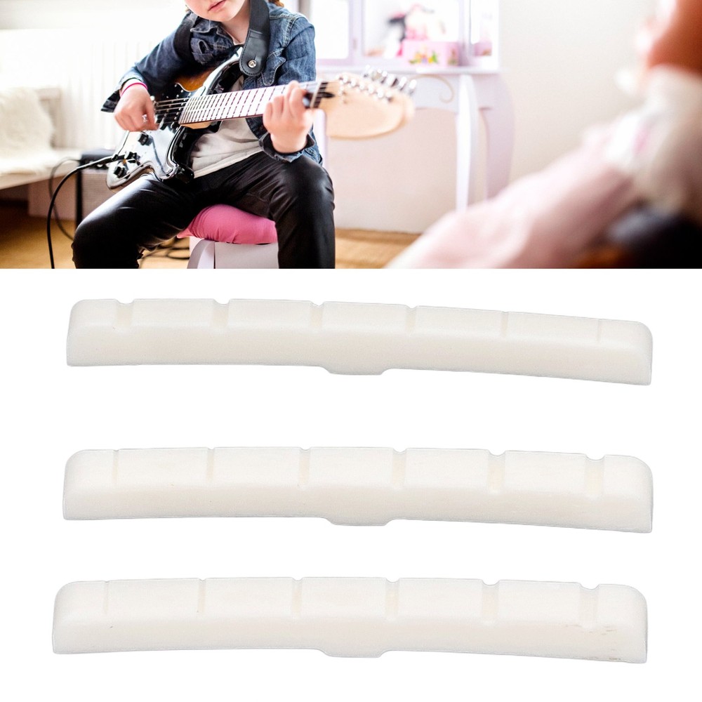 3Pcs 6 String Guitar Nut Flat Bottom Slotted Bone Guitar Nut Replacement For