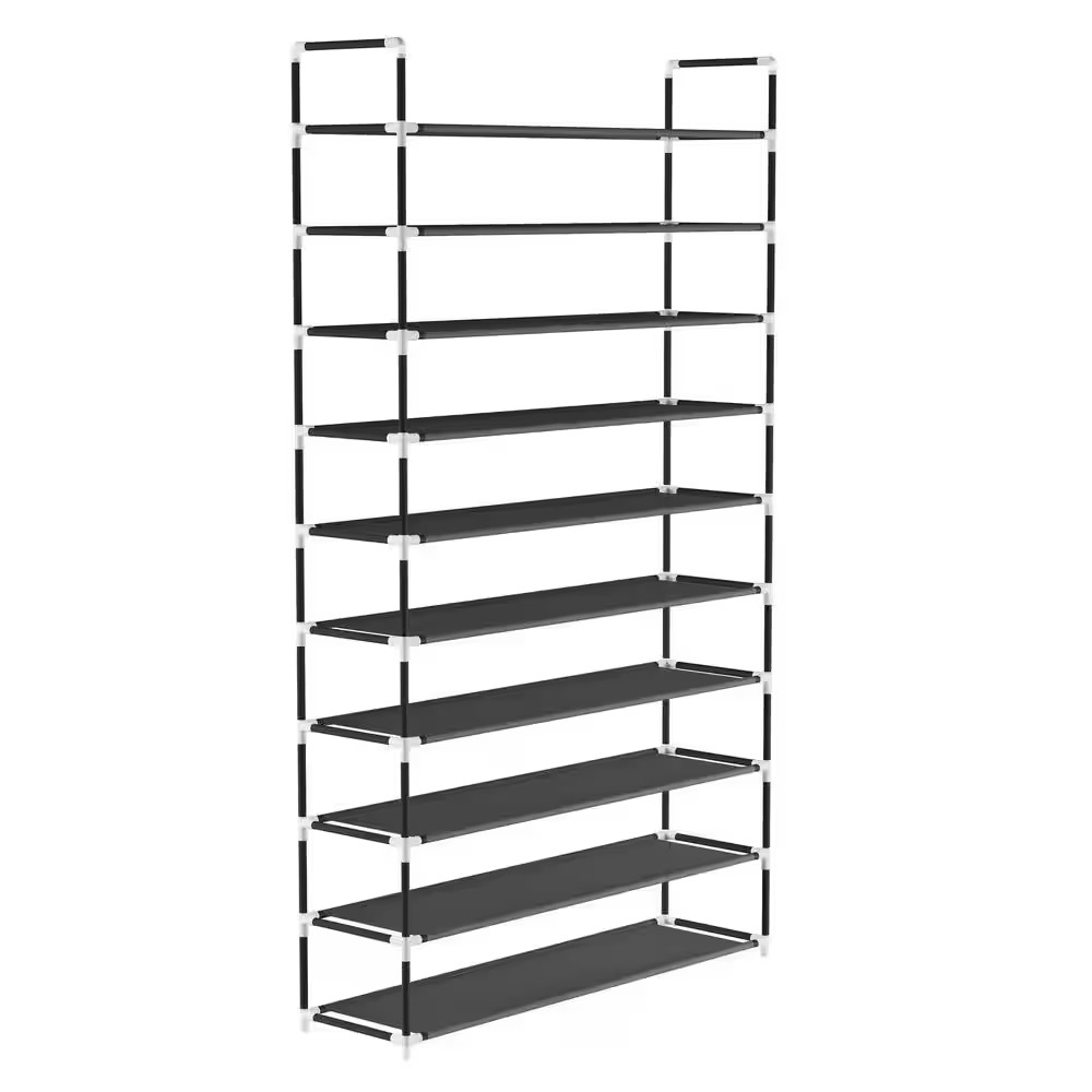 67.75 H 50-Pair 10-Tier Black Polypropylene Shoe Rack
