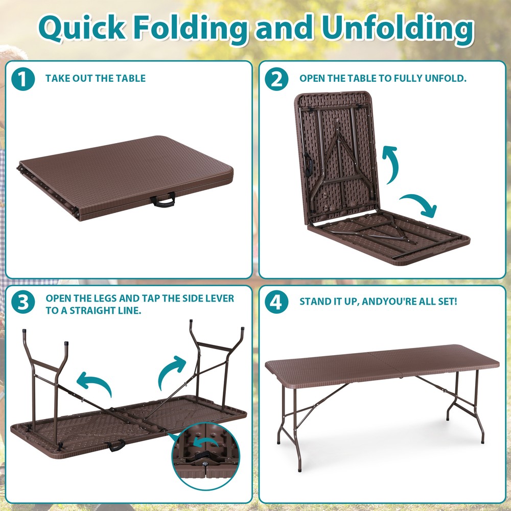 6ft Folding Table with Handle & Safety Locks - Portable Picnic & Camping Table