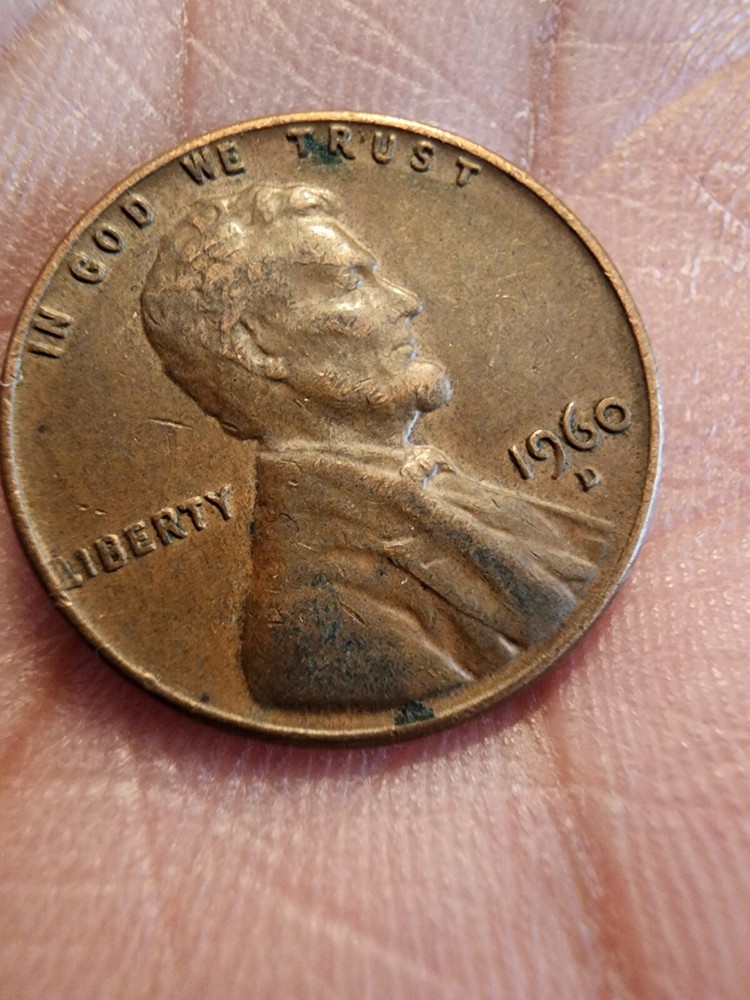 1960 penny d mint Error on L Next to Rim Rare!