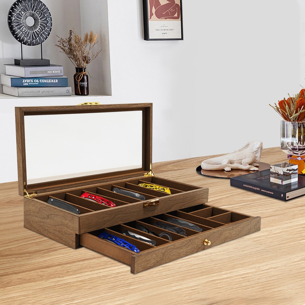 Knife Display Case, Knife Storage Box, 2-Tier Knife Display Case Organizer