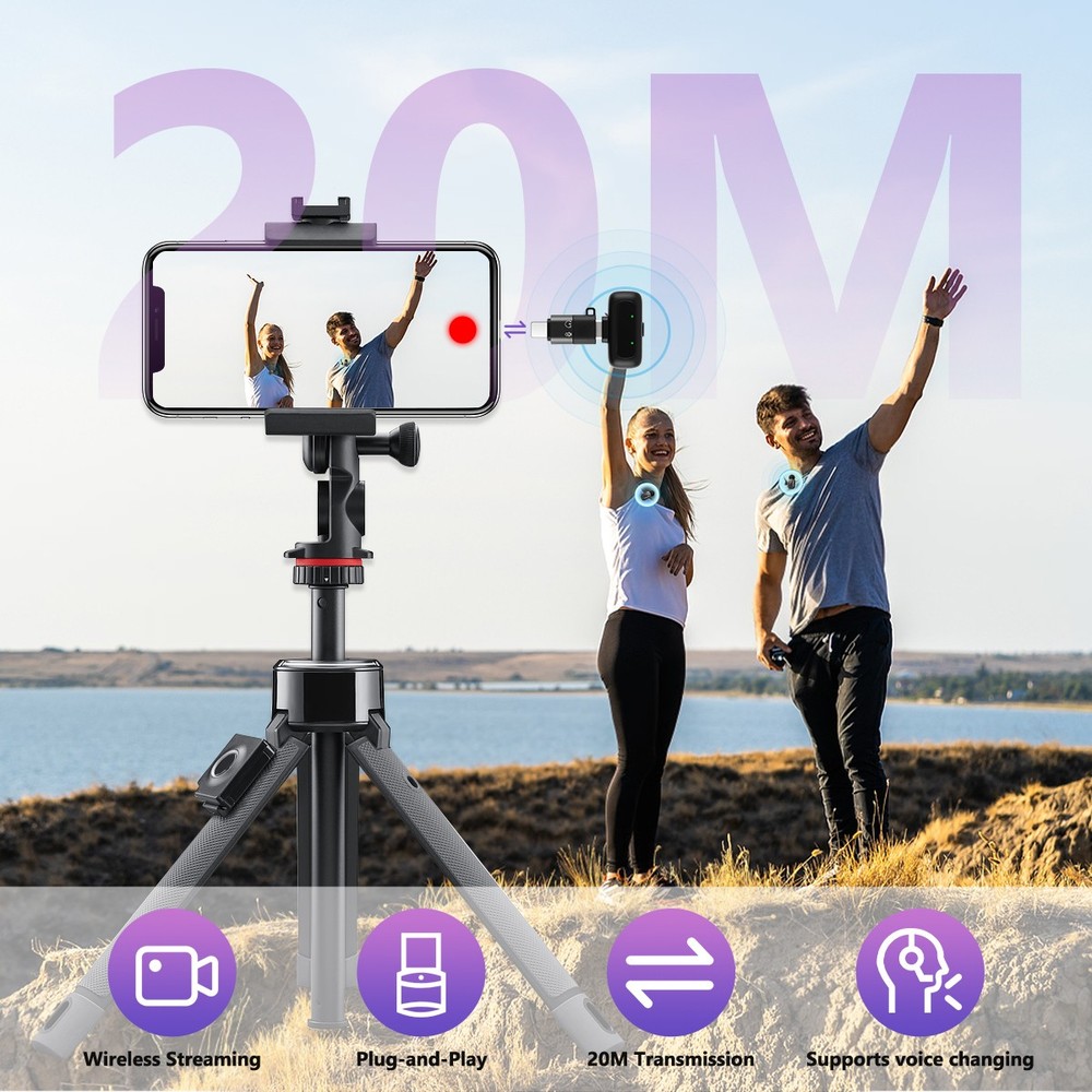 Wireless Microphone Mini Mic for iPhone/Android Phone, LED Display Lavalier Mic