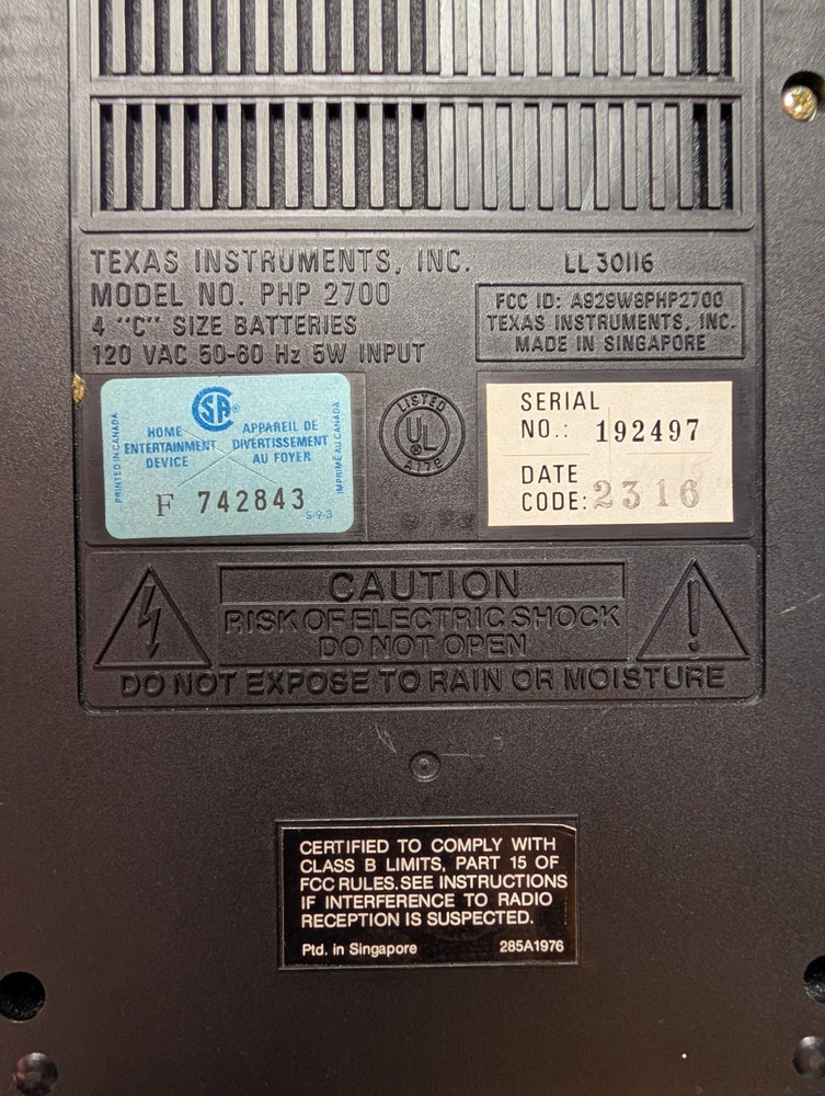 Vtg TEXAS INSTRUMENTS PROGRAM RECORDER Model #PHP 2700