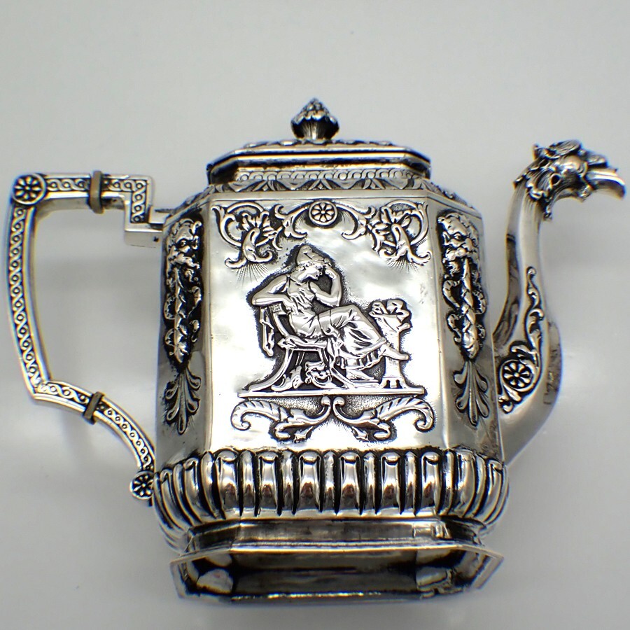 Ornate Three Piece Tea Set 800 Silver Mythical Decorations