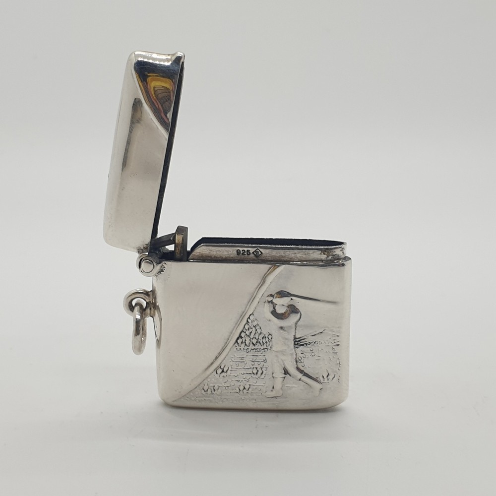 Sterling Silver Vesta Case Match Holder Golf Scene