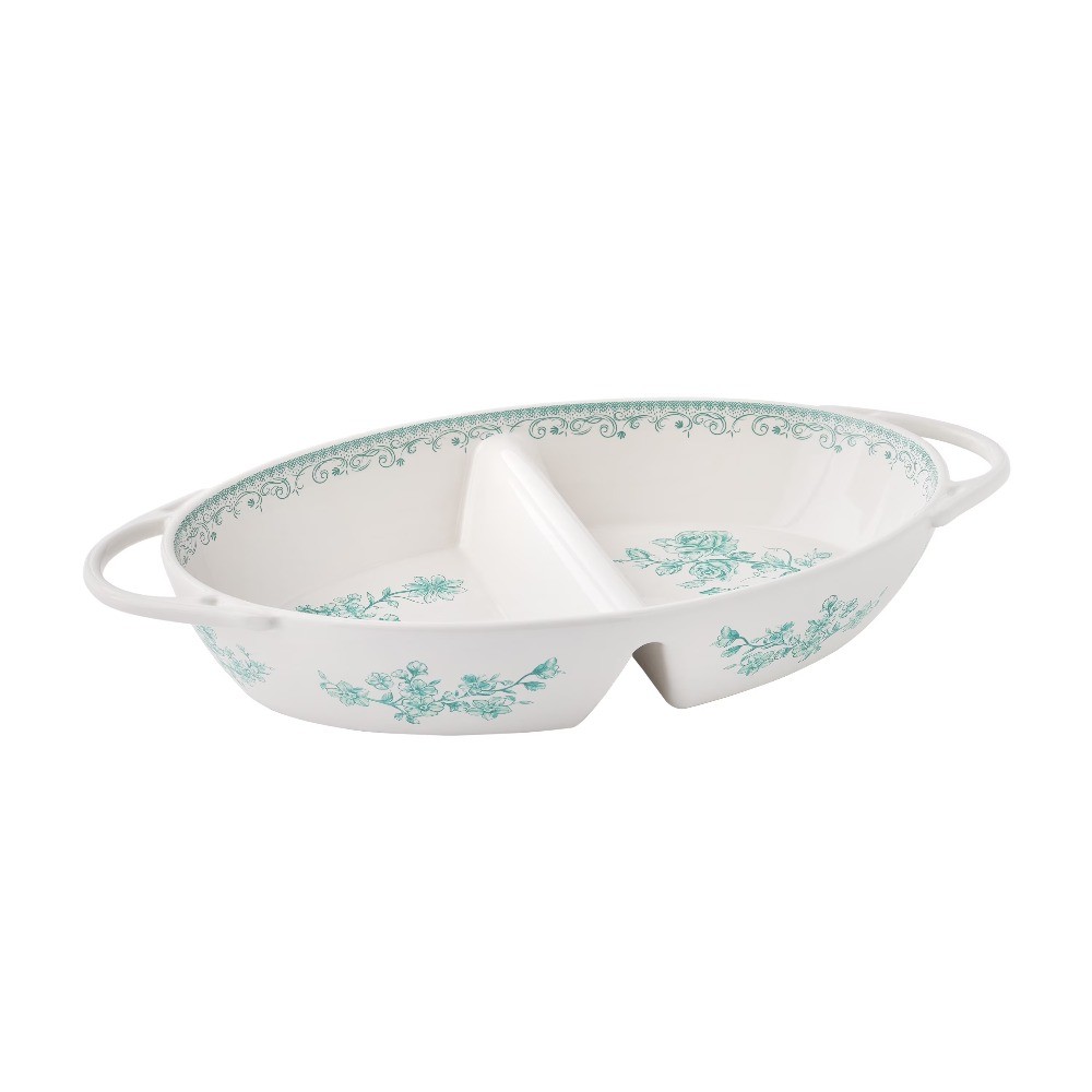 Agatha Stoneware Divided Server, Green