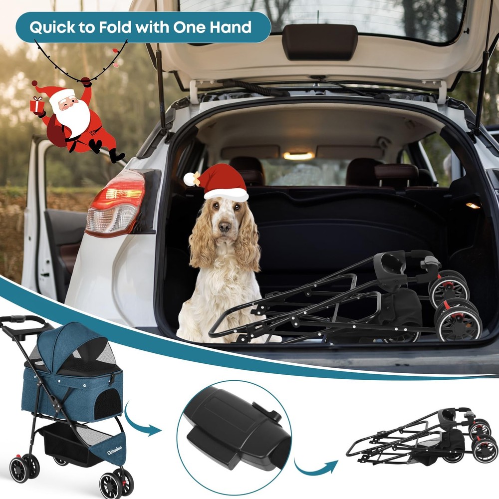 Pet Stroller,Dog Stroller for Small Medium Dogs Cats,3 Wheels,Foldable,with B...