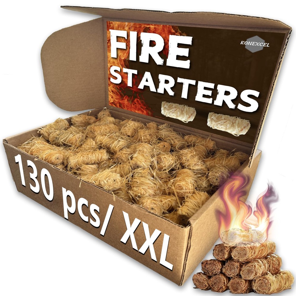 130 pcs Large Fire Starters, Natural Fire Starter for Campfires, Firestarters...