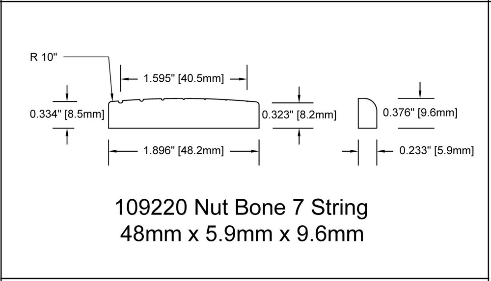 Guitar Nut Flat Bottom 7 String 48mm Bone Right Hand 109220