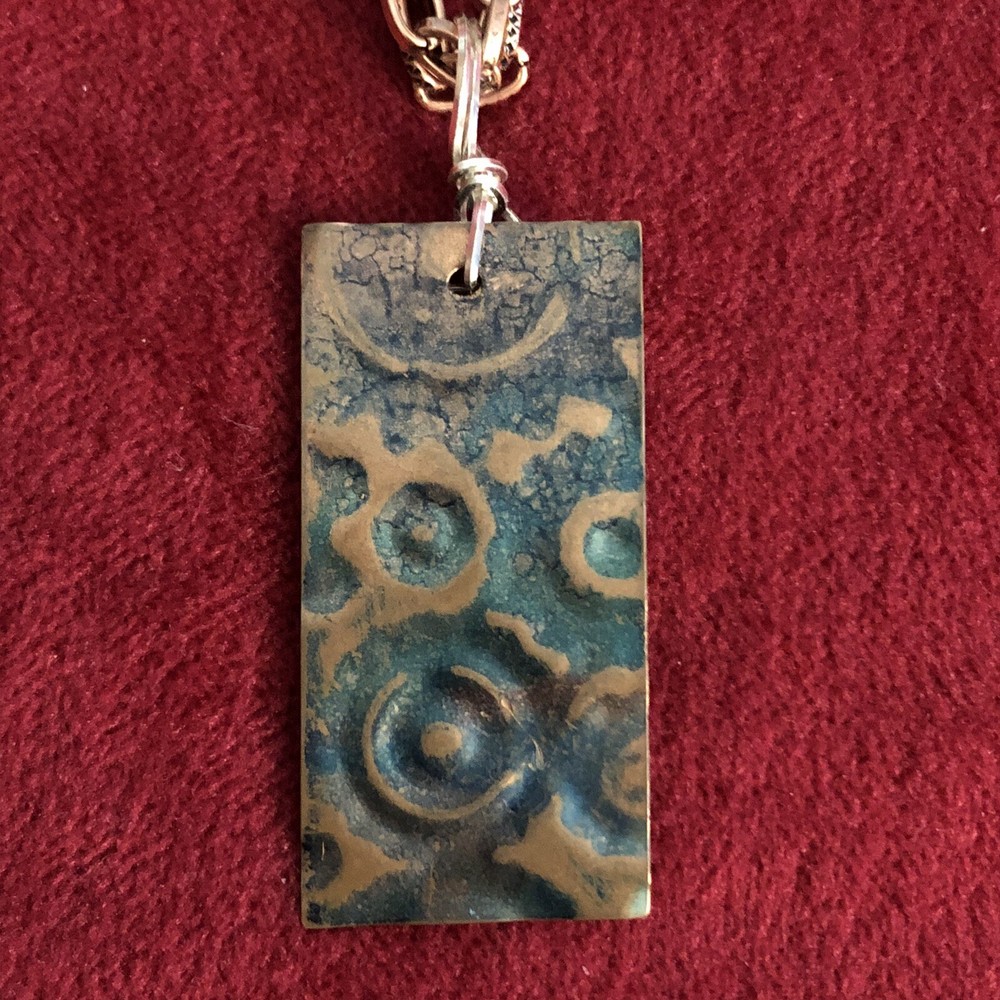 Stamped Copper Rectangular Pendant Necklace