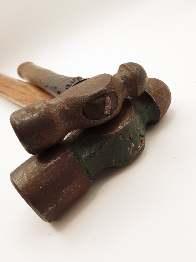 2 Vintage Ball Peen Hammers 13" & 11" handle