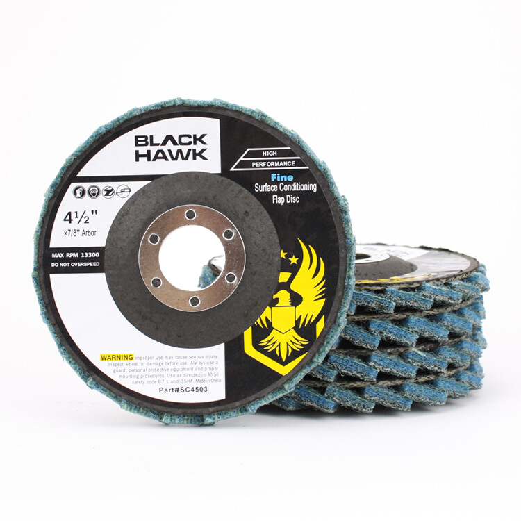 5 Pack - 4-1/2" x 7/8" Black Hawk Surface Conditioning Flap Discs, Blue - Fine