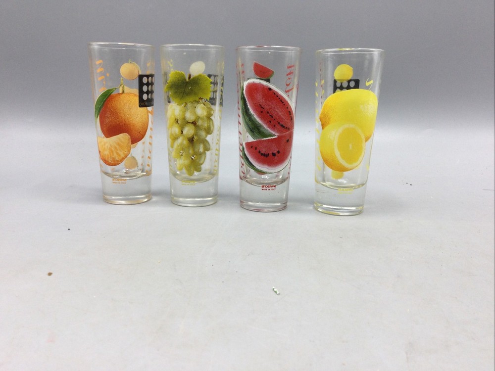 Circle Ware Design Double Shot Glasses Fruit Pattern Set of 4 c5