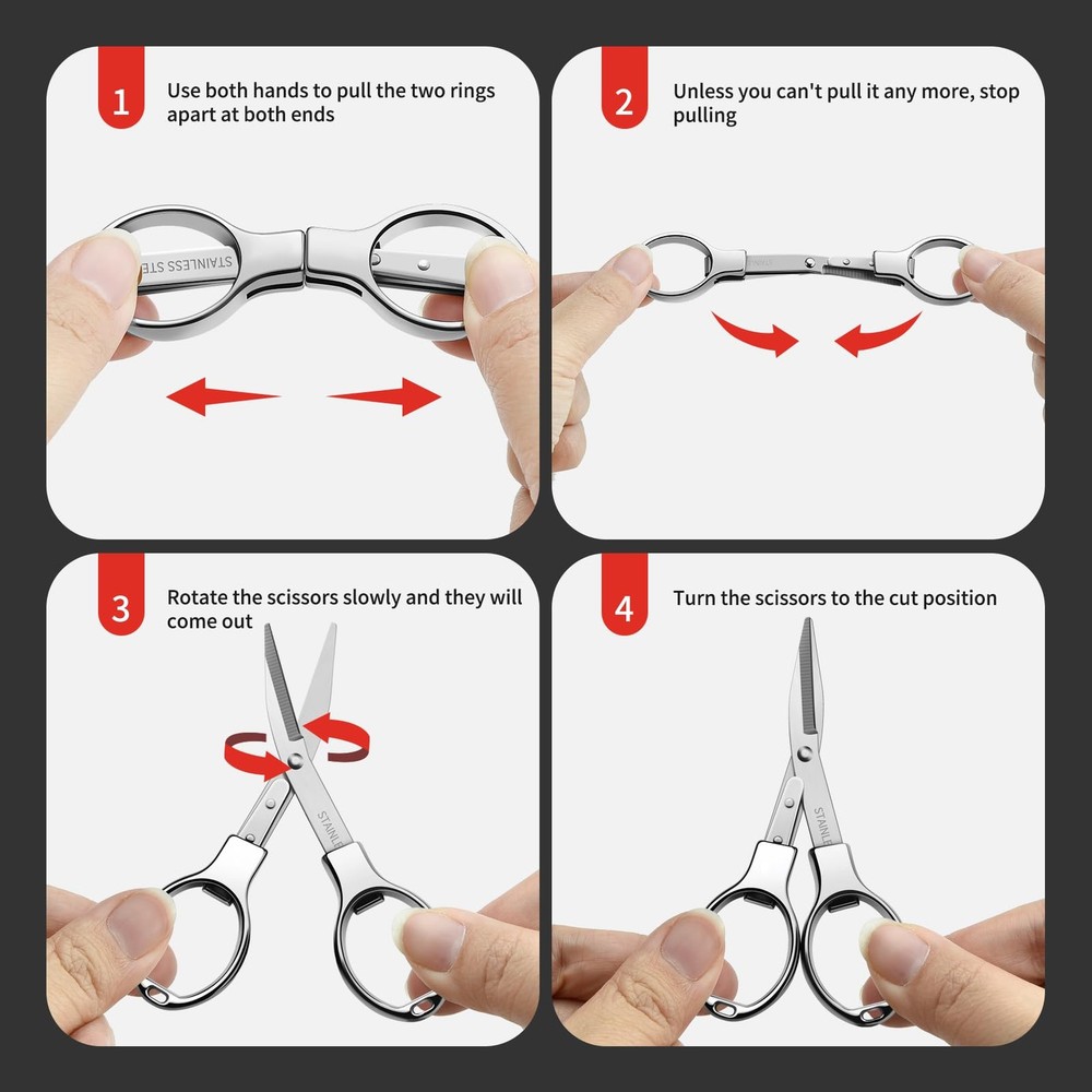 ATIVERE Folding Scissors 2 PCS Foldable Secure TSA Keychain Silver
