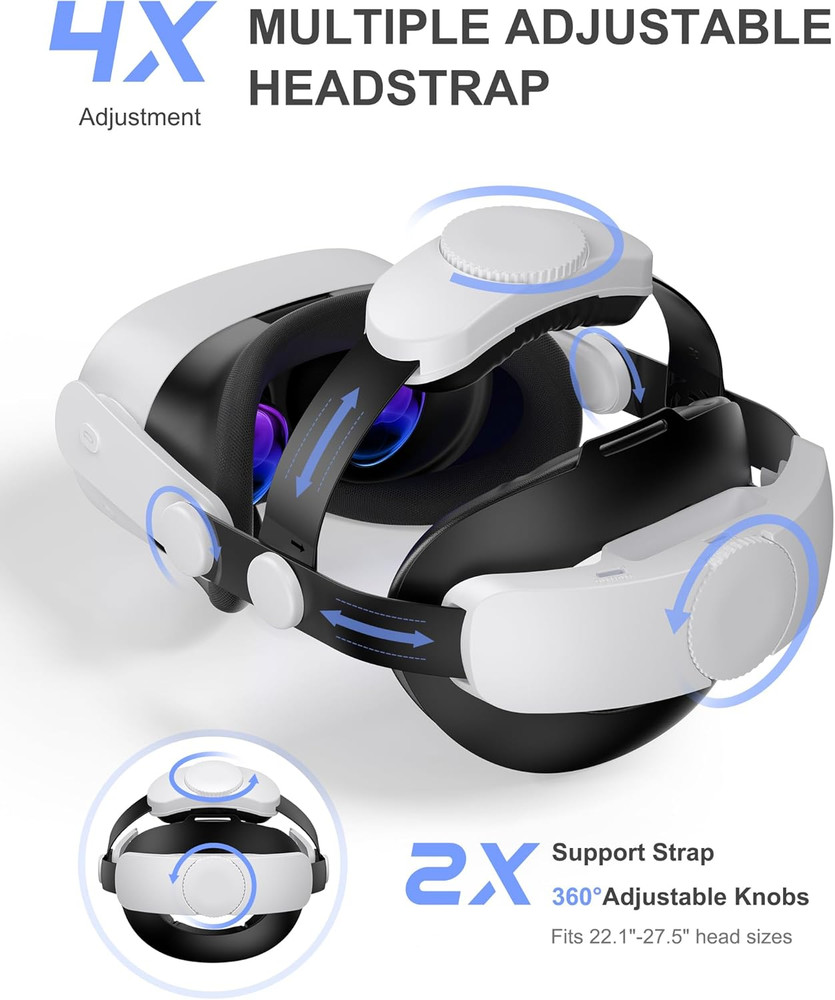 for Meta Quest 3S/Quest 2/Quest 3 Head Strap, Double Knobs Adjustable Elite Stra
