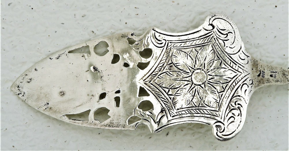 German Solid Silver Desert Entree Pierced Server Engraved Design Sail Ship End