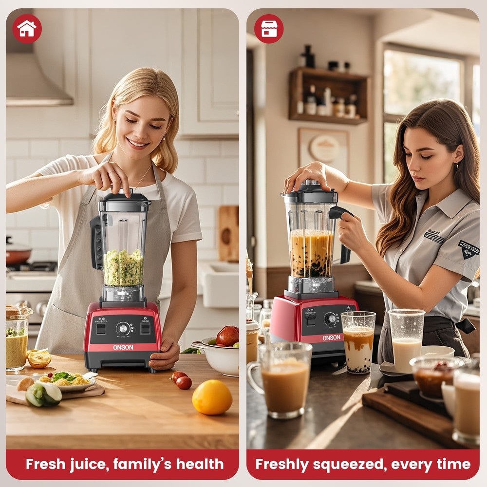 ONSON 1800W High-Speed Countertop Blender, Red-05