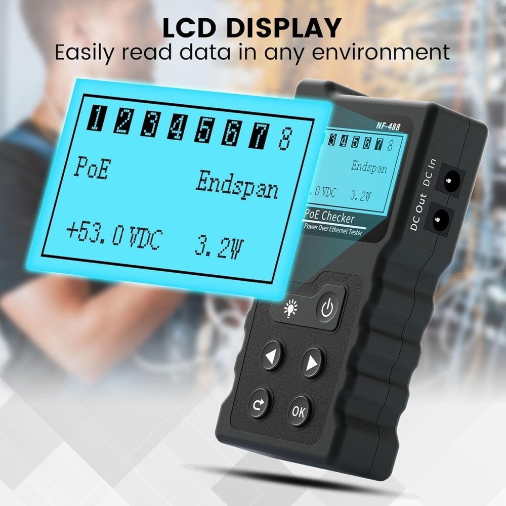 Network Cable Tester With LCD Screen POE Ethernet LAN Power Supply Volt