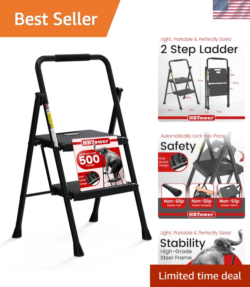 Compact Folding Step Stool with Non-Slip Pedals - Easily Transportable