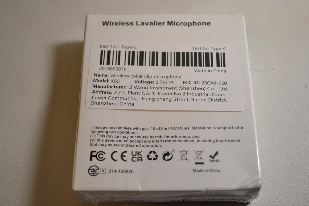 Wireless Lavalier Microphone Collar Clip Microphone K60 3.7V/1A