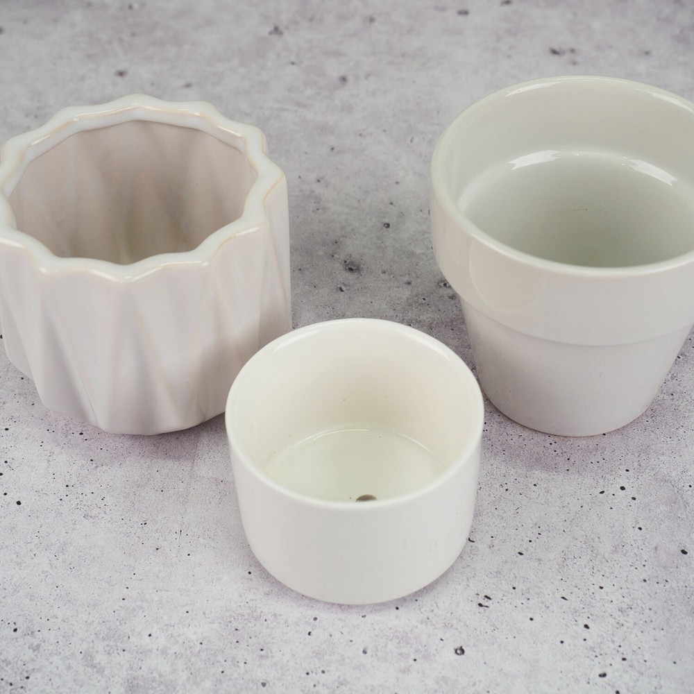 Ceramic Planter Pots (3-Piece Set) • white ridges, mini white, classic flowerpot