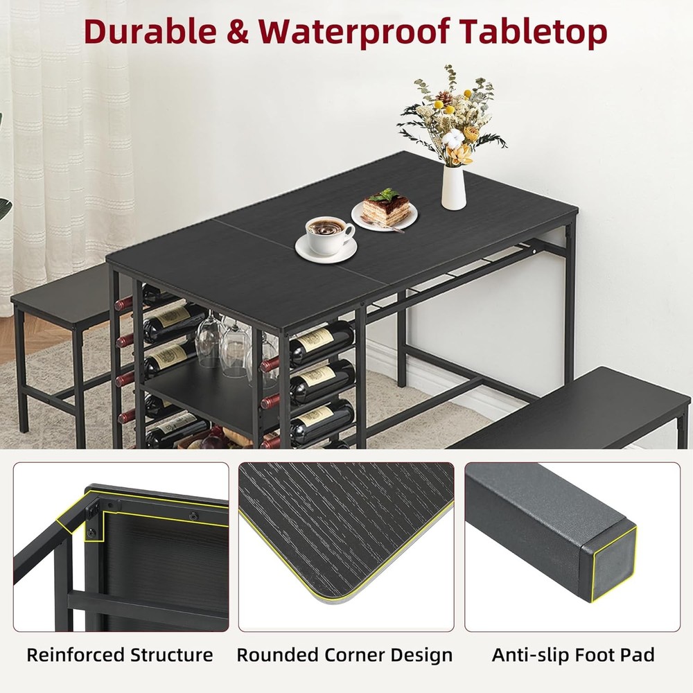 Dining Table Set 4 Kitchen Table Set 4 W/ 2 Benches 3 Piece Dining Room Table