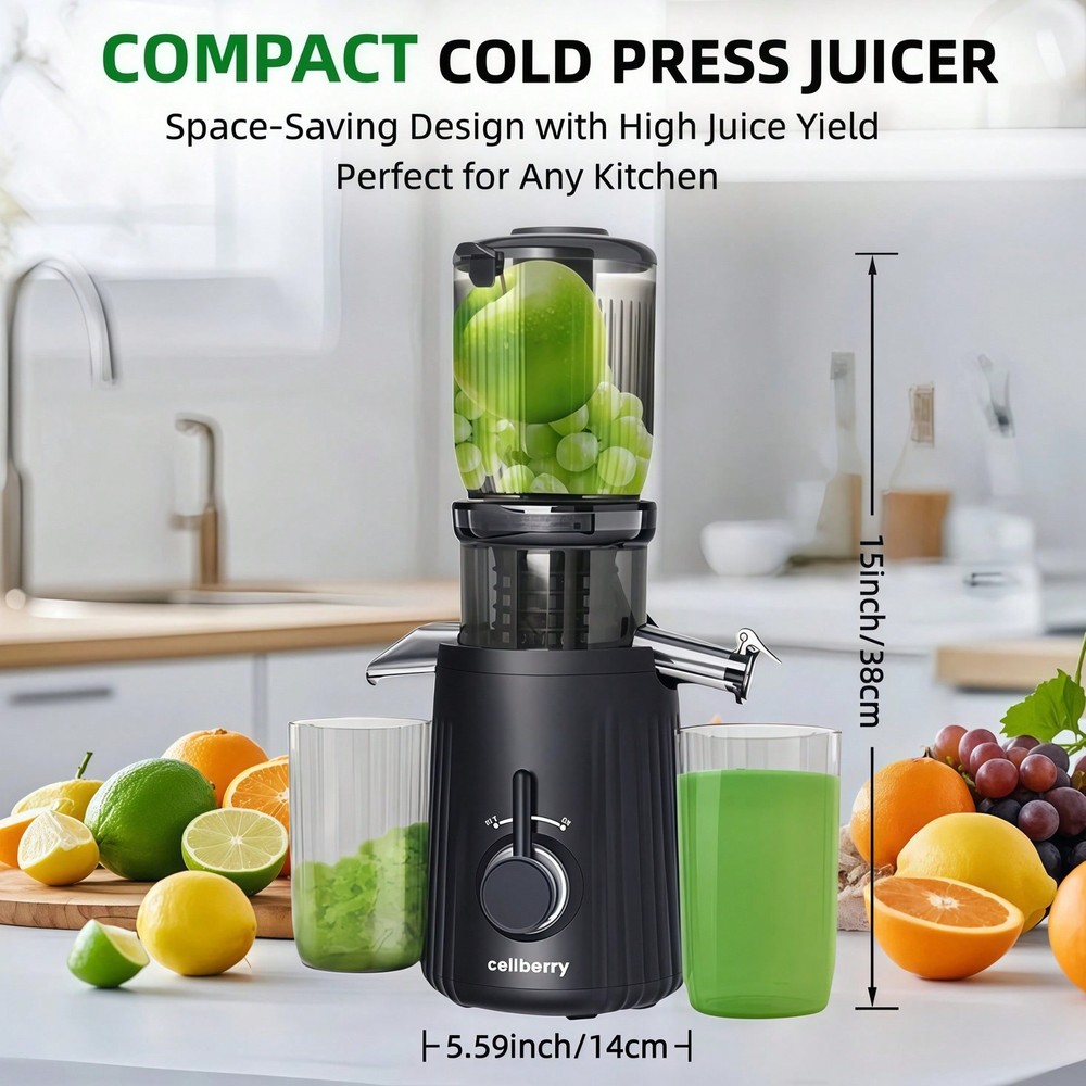 celiberry Cold Press Juicer Machines, Compact Slow Masticating Juicer-FGQA