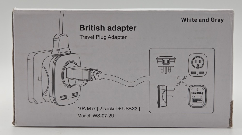 TWO (2) VINTAR British Travel Plug Adapters WS-07-2U 10A MAX (2 Socket + 2 USB)