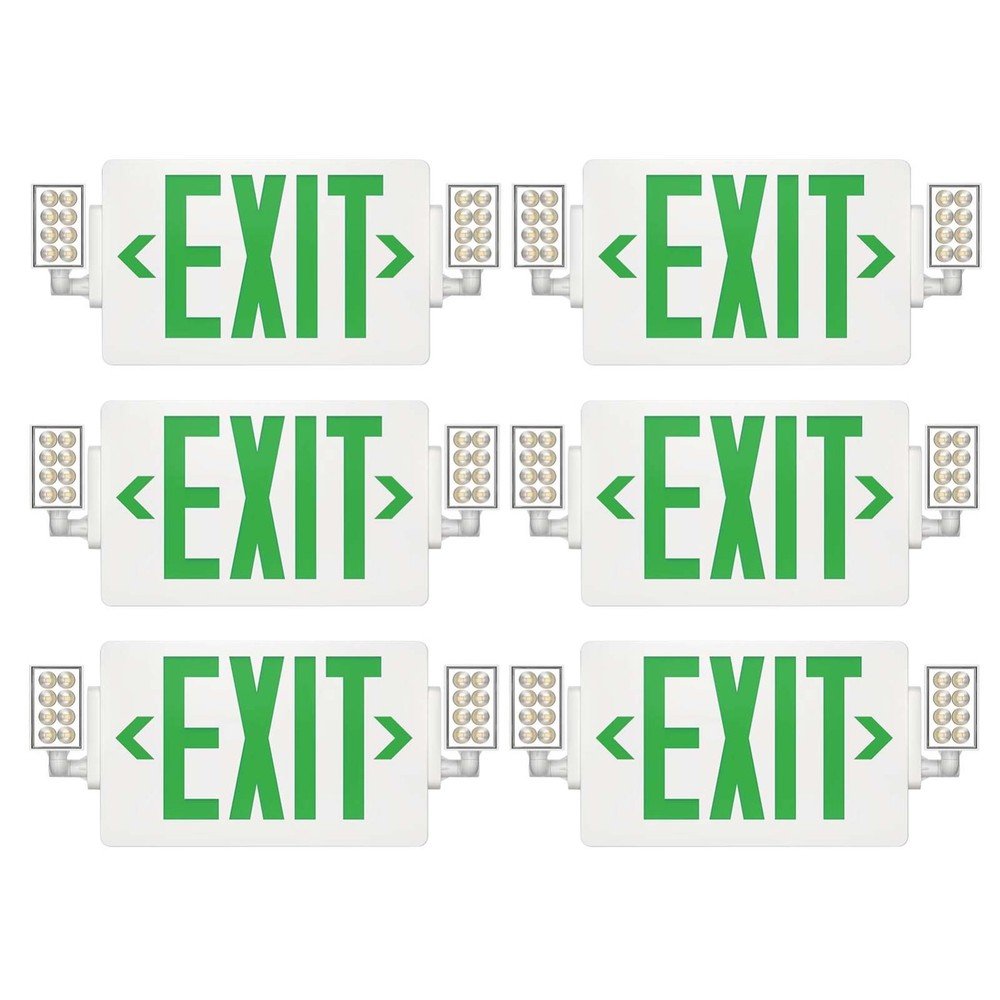 UL Listed-Led 6 Packs Led Green Exit Sign with Battery Backup Combo Exit Lights.