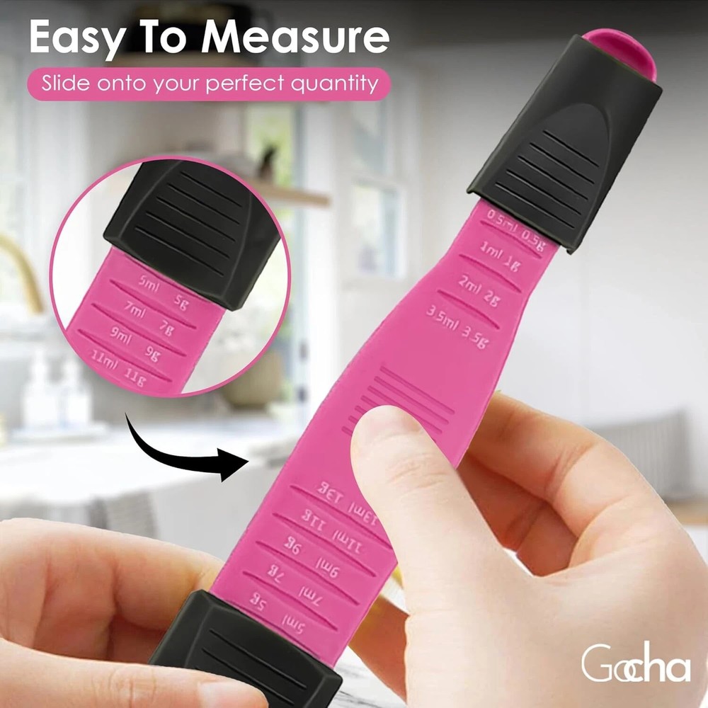 GOCHA Double-Ended Adjustable Measuring Spoon - 9-In-1 Kitchen Tool Pink Black