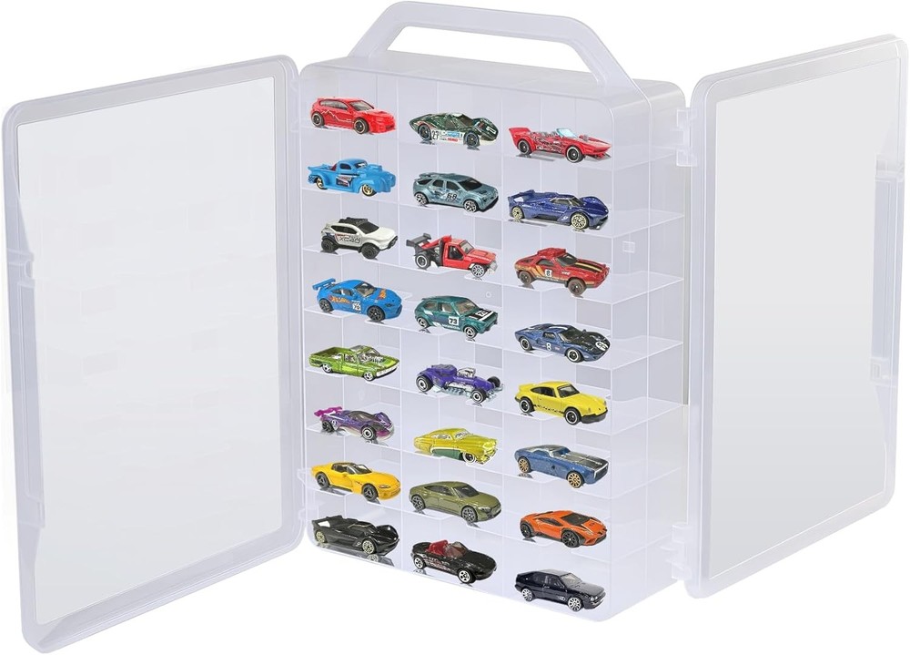 Double Sided Storage Case for Hot Wheels with Carrying Handle, Clear