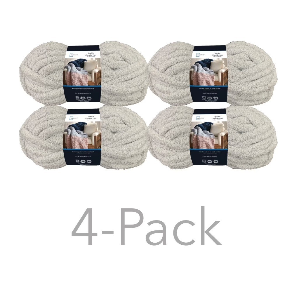 Sparkle Chenille Super Bulky Yarn Silver 100% Polyester 31.7 Yards 4 Pack