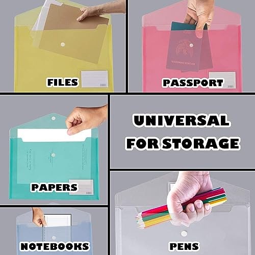 10 Pack Plastic File Folders with Label Pockets - US Letter & Assorted Colors