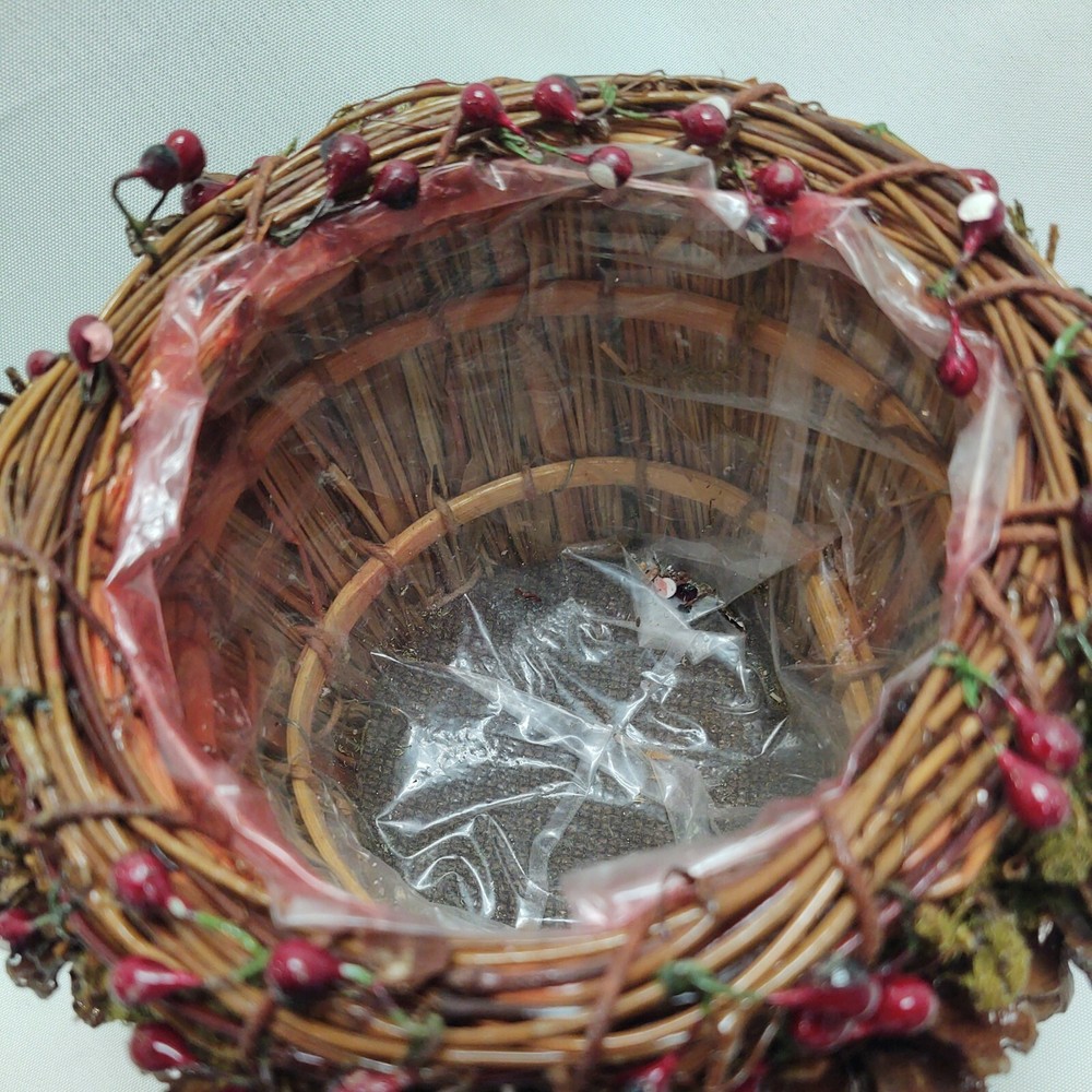Pine Cone and Berry Basket Decorative Storage Fruit Flowers